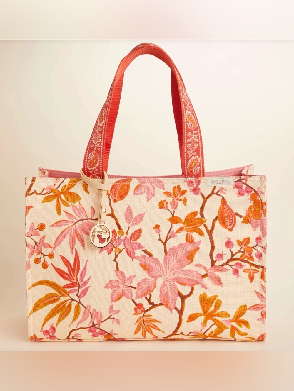 SPARTINA 449 Richmond Hill Shopper Cream Pink Coral Tropical Floral Tote Bag